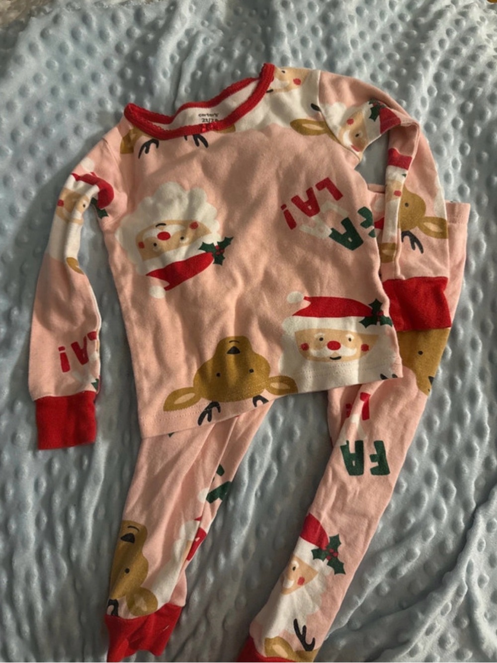 Carter's Pink Santa & Reindeer Holiday Pajama Set with Red Trim